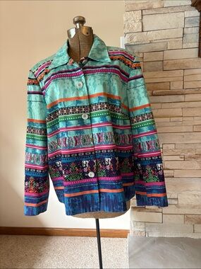 Coldwater Creek Turquoise Multi-Color Patterned Jacket